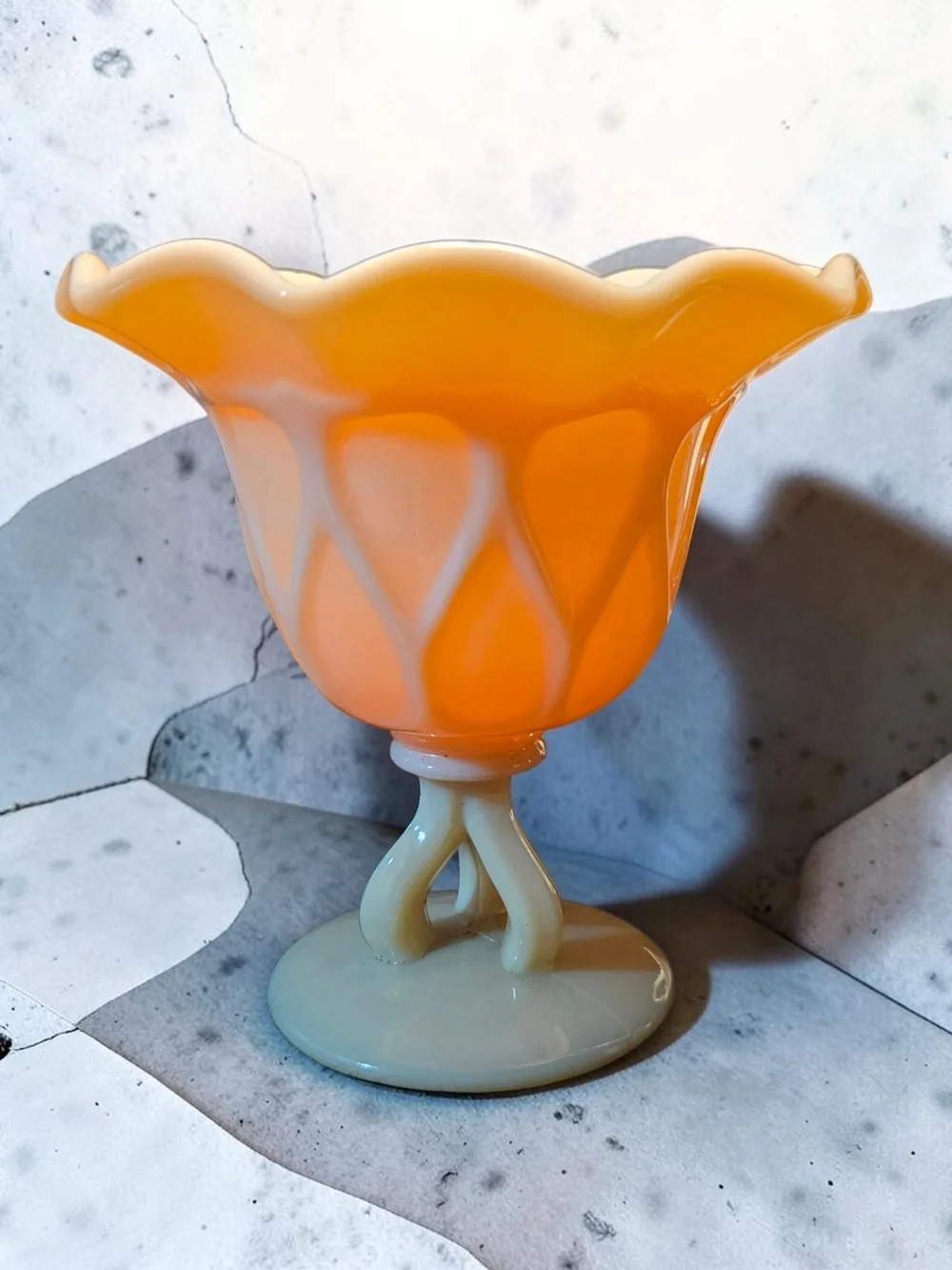 Vintage Westmoreland Almond Milk Glass Pedestal Compote Vase W/'Makers Mark' ♡*